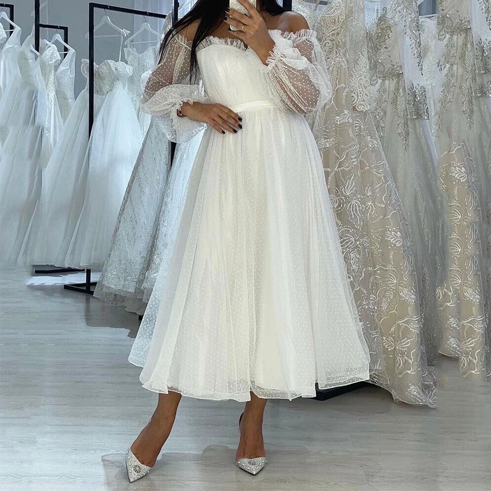 Mid-Calf A Line Wedding Dresses for Women Sweetheart Long Puff Sleeve Bride Boho Tulle Illusion Custom Made Vestidos De Novia
Mid-Calf A Line Wedding Dresses for Women Sweetheart Long Puff Sleeve Bride Boho Tulle Illusion Custom Made Vestidos De Novia