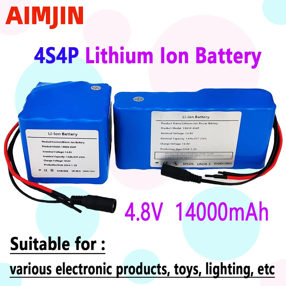 4S4P 14.8V 14000mAh 18650 Li-iom Battery Pack with 5A BMS for Night Fishing Lamp Heater Miner's Lamp Amplifier Etc
4S4P 14.8V 14000mAh 18650 Li-iom Battery Pack with 5A BMS for Night Fishing Lamp Heater Miner's Lamp Amplifier Etc