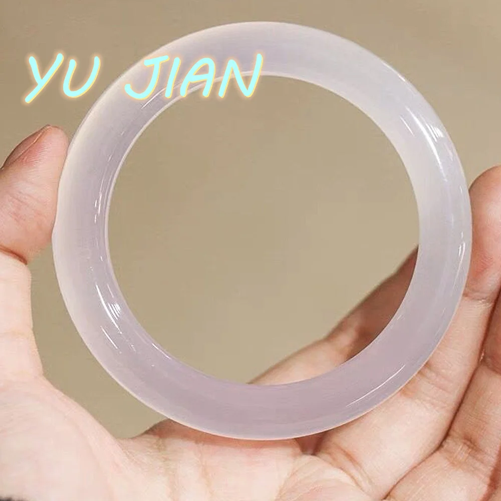 

New High Ice Violet Natural Chalcedony Round Bar Bracelet Agate Gradient Light Purple Jade Bangle Elegance Handring Fine Jewelry