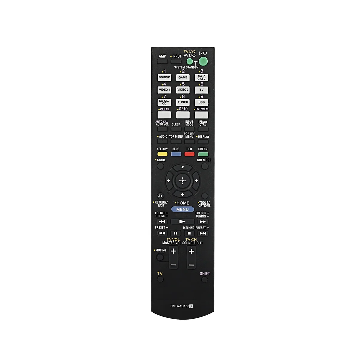 -AAU106 Remote Control Suitable for AV Home Theater System -AAU106 Remote Control English Version
-AAU106 Remote Control Suitable for AV Home Theater System -AAU106 Remote Control English Version