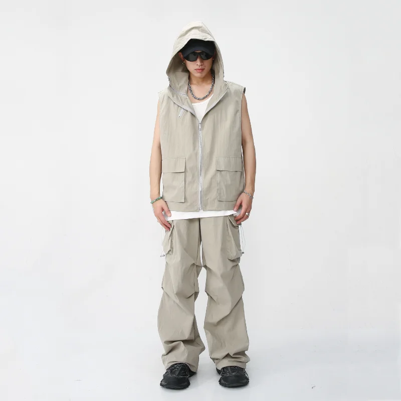 2023 Summer New Men's Casual 2-Piece Hooded Zipper Sleeveless Vest with Multiple Pockets and Straight Loose Pants Ropa De Hombre
2023 Summer New Men's Casual 2-Piece Hooded Zipper Sleeveless Vest with Multiple Pockets and Straight Loose Pants Ropa De Hombre