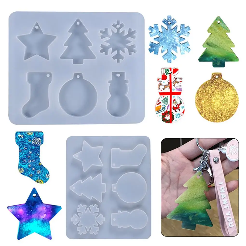 

Christmas Ornament DIY Resin Mold Crystal Epoxy Snowman Xmas Tree Silicone Molds Keychain Jewelry Making Mould Set