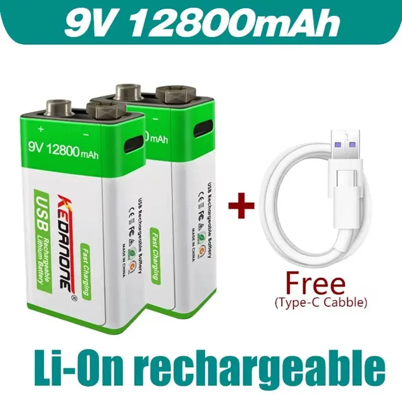 New 9V Rechargeable Battery 12800mAh 6F22 Micro USB 9v Li-ion Lithium Batteries for Multimeter Microphone Toy Remote Control KTV
New 9V Rechargeable Battery 12800mAh 6F22 Micro USB 9v Li-ion Lithium Batteries for Multimeter Microphone Toy Remote Control KTV