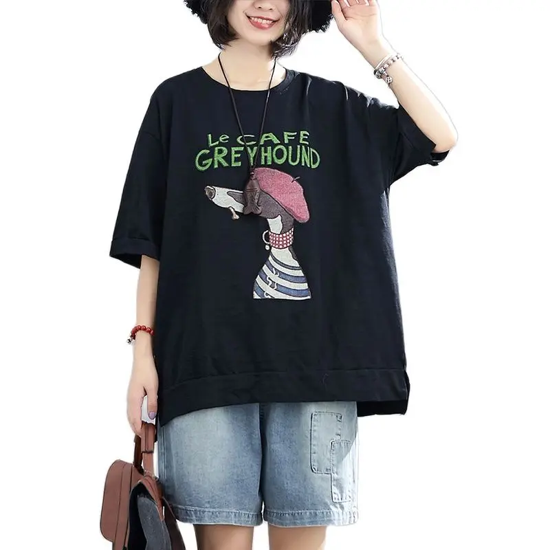 Black Cotton T-shirt Women Cartoon Printing Short Sleeves Loose Summer Fashion Lady T-shirt
Black Cotton T-shirt Women Cartoon Printing Short Sleeves Loose Summer Fashion Lady T-shirt