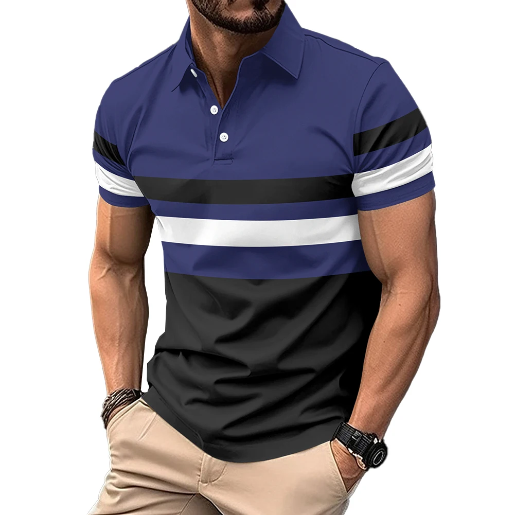 Stylish T Shirt Men For Summer Lapel Neck Polyester Regular Short Sleeve Slight Stretch Striped Summer T Shirt
Stylish T Shirt Men For Summer Lapel Neck Polyester Regular Short Sleeve Slight Stretch Striped Summer T Shirt