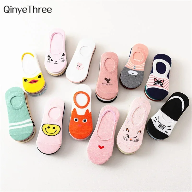 

5 Pairs Summer Korea Socks Women Cartoon Cat Fox Duck Cute Animal Funny Invisible Cotton Sokken Dropship