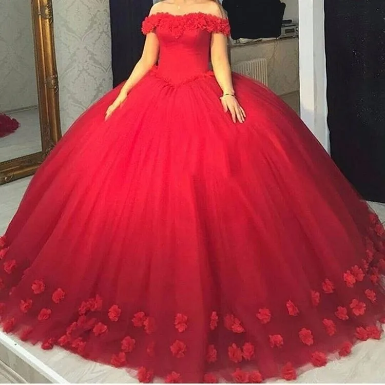 

ANGELSBRIDEP Vestidos De 15 Anos Red Quinceanera Dresses with 3D Flower Off Shoulder Masquerade Ball Gowns Sweet 16 Dress