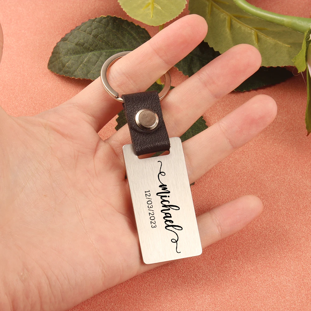 Custom Engraved Name Metal Keychain Leather And Steel Keyring Personalized DIY Wedding Party Birthday Baptism Gift Key Chain Custom Engraved Name Metal Keychain Leather And Steel Keyring Personalized DIY Wedding Party Birthday Baptism Gift Key Chain