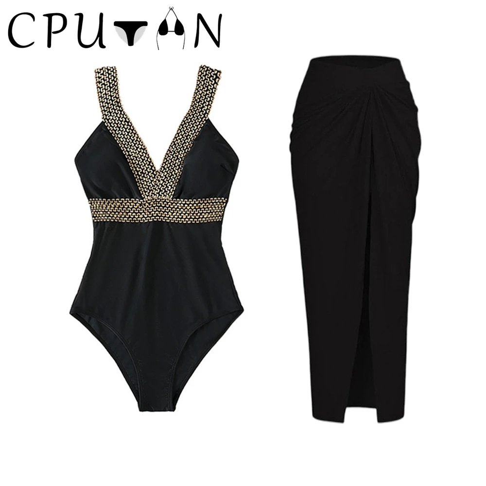 

CPUTAN 2024 сексуальный цельный купальник с глубоким V-образным вырезом, Женский монокини с открытой спиной, купальный костюм, юбка, бразильский женский купальник, пляжная одежда, платье