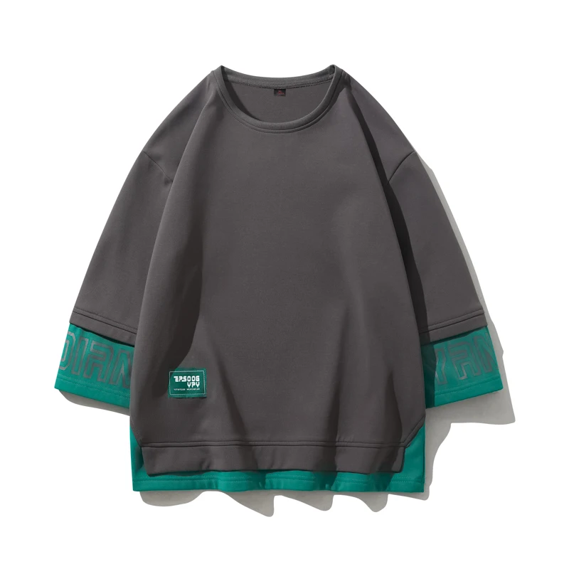 Korean Streetwear Trendy Three Quarter Sleeve Men Fake Two Piece T-Shirt Male Fashion Patchwork Crew Neck Tops Couple Clothes 
Korean Streetwear Trendy Three Quarter Sleeve Men Fake Two Piece T-Shirt Male Fashion Patchwork Crew Neck Tops Couple Clothes