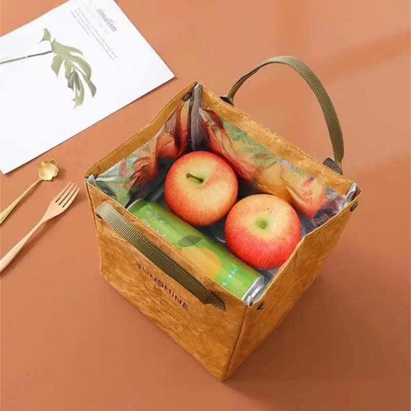 

Foldable Reusable Leakproof Food Bag Large Lunch Breakfast Bento Bag Waterproof Thermal Insulation Kraft Paper Container