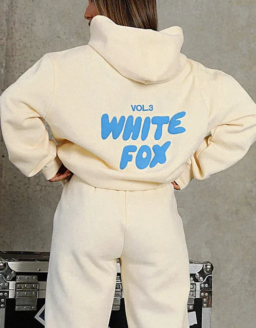 

Women's WHITE FOX two-piece hooded sportswear set, hooded sweatshirt, sports pants, jogging pants, printed letters, spring 2024