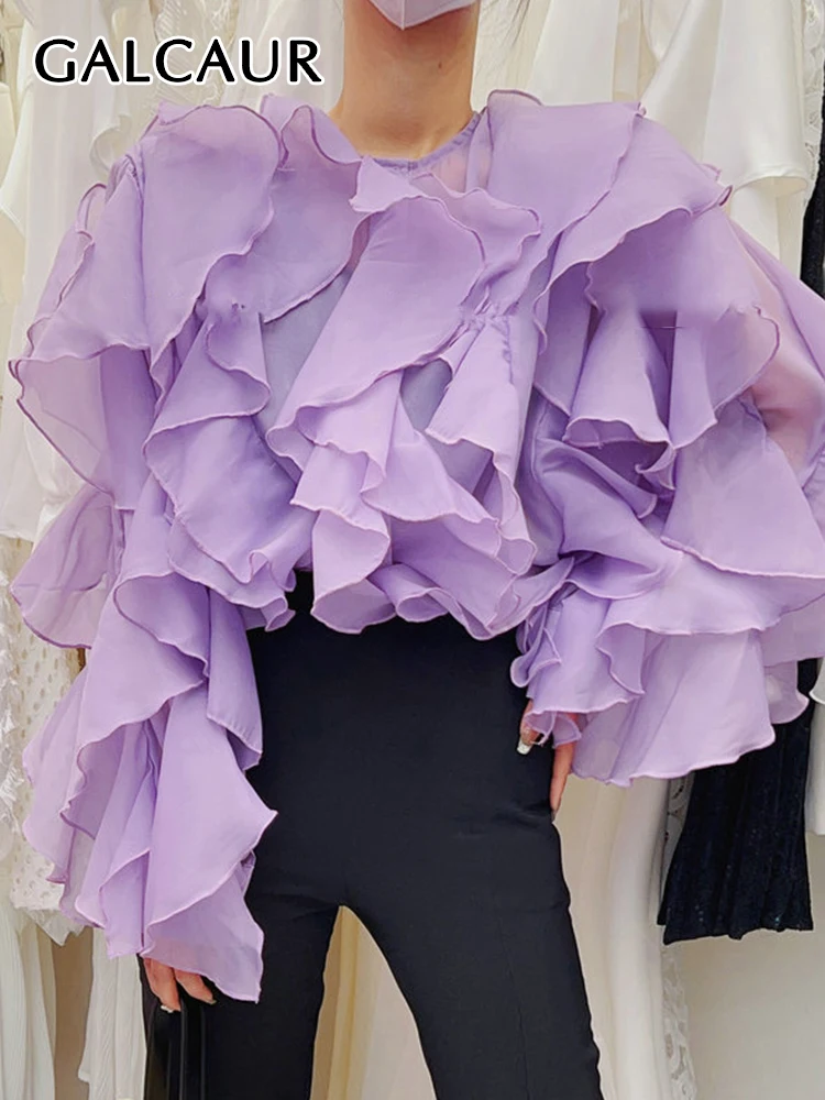 GALCAUR Spliced Tierred Ruffles Shirts For Women Round Neck Long Sleeve Temperament Solid Folds Loose Blouse Female Spring New
GALCAUR Spliced Tierred Ruffles Shirts For Women Round Neck Long Sleeve Temperament Solid Folds Loose Blouse Female Spring New