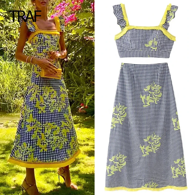 TRAF Two Piece Set For Women Summer Print Skirt Set Sleeveless Backless Slip Top And Mid Waist Skirt Set New In Matching Sets
TRAF Two Piece Set For Women Summer Print Skirt Set Sleeveless Backless Slip Top And Mid Waist Skirt Set New In Matching Sets