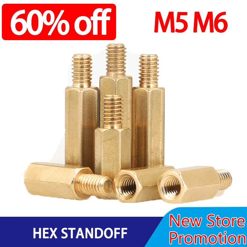 

M5/M6 Hex Brass Standoffs for PCB Motherboards - Male-Female Threaded Pillars Spacer Column Bolt Screw Fasteners for Computers.