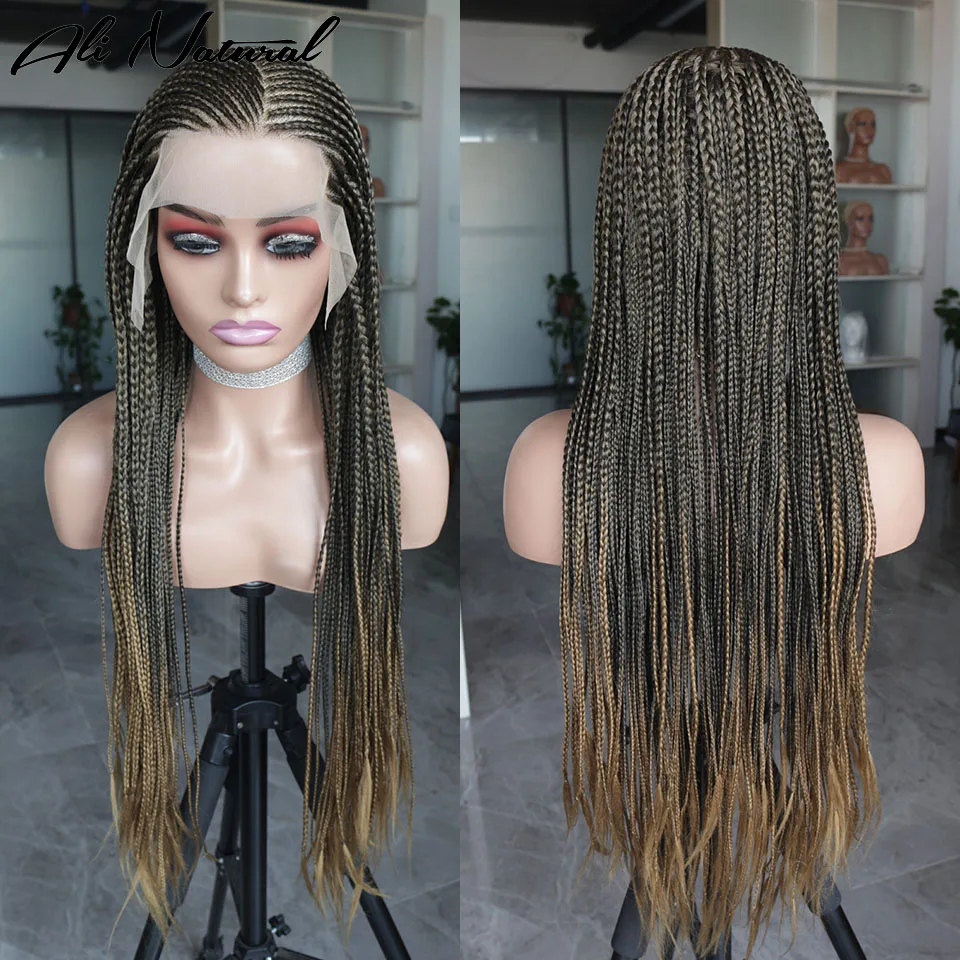 

Synthetic Long Lace Front Braids Wigs Cornrow Ombre Color 27 613 Blonde Afro 13x6 Braided Lace Frontal Wig For Black Women