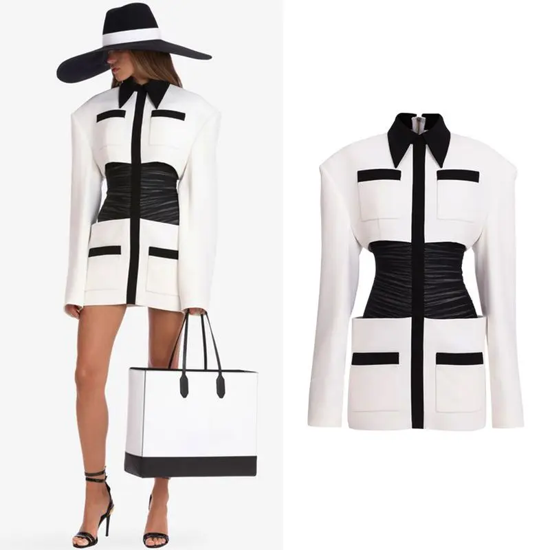 2022 Early Autumn New Widened Shoulder Black And White Color Matching Shirt Collar Belt Waist Bag Buttock Women's Dress
2022 Early Autumn New Widened Shoulder Black And White Color Matching Shirt Collar Belt Waist Bag Buttock Women's Dress