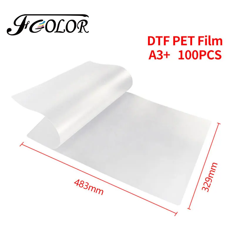 

FCOLOR 100 Sheets A3+ DTF PET Film for Epson L800 L805 L8050 L1800 XP600 DX5 DX6 1390 4720 DTF Printer Heat Transfer Film