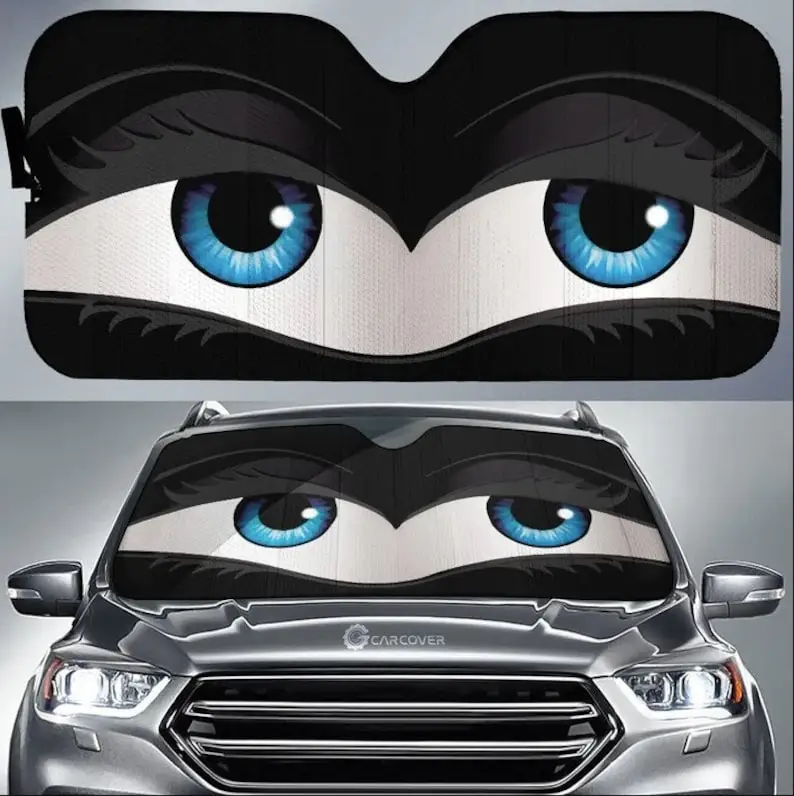 

Black Glam Cartoon Eyes Car Sunshade Custom Cute Eyes Car Accessories, Printed Car Truck SUV Universal Windshield Sun Shades