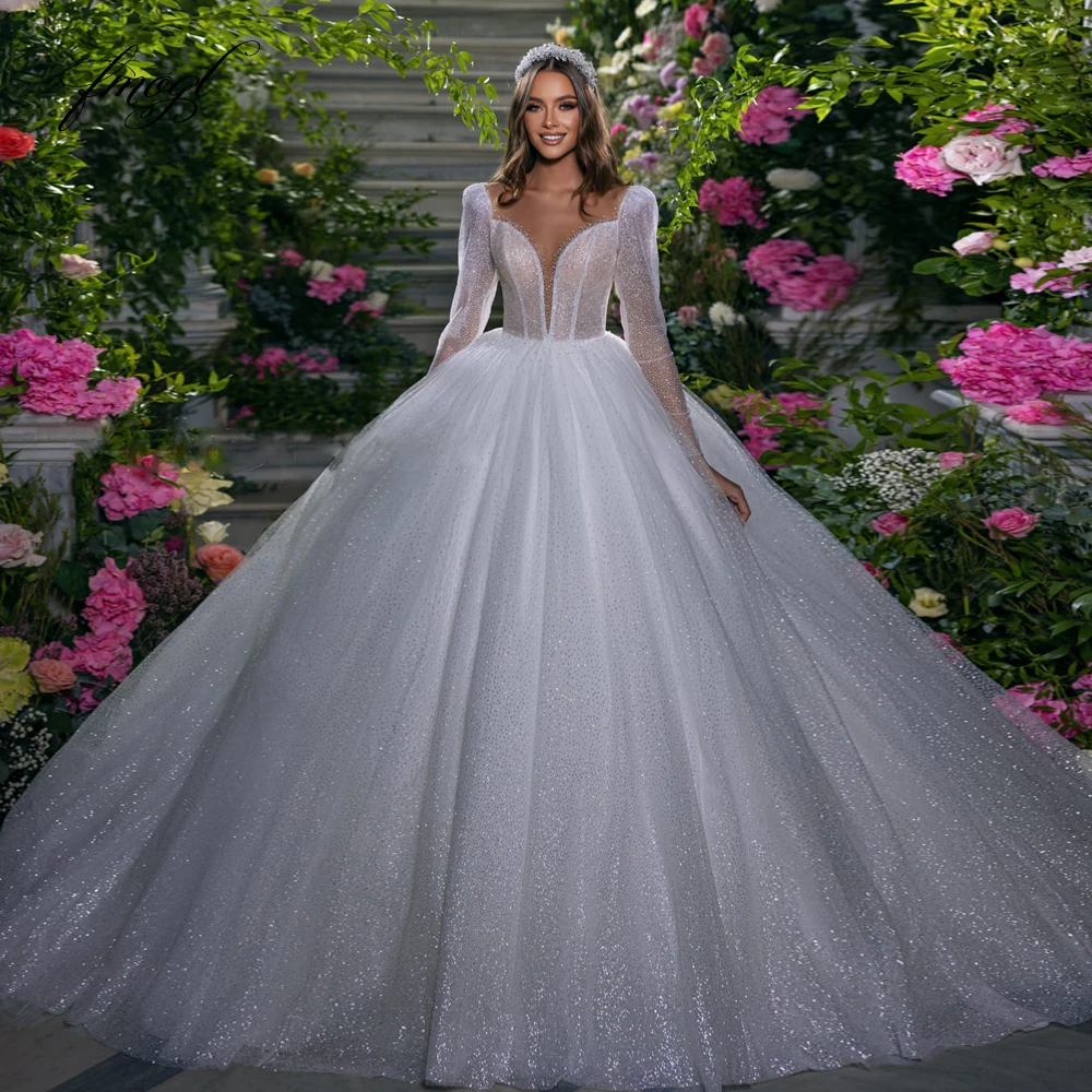 Fmogl Ball Gown Elegant Wedding Dresses Scalloped Long Sleeve Vestido De Novia Lace Beaded Glitter Stunning Robe De Mariee
Fmogl Ball Gown Elegant Wedding Dresses Scalloped Long Sleeve Vestido De Novia Lace Beaded Glitter Stunning Robe De Mariee