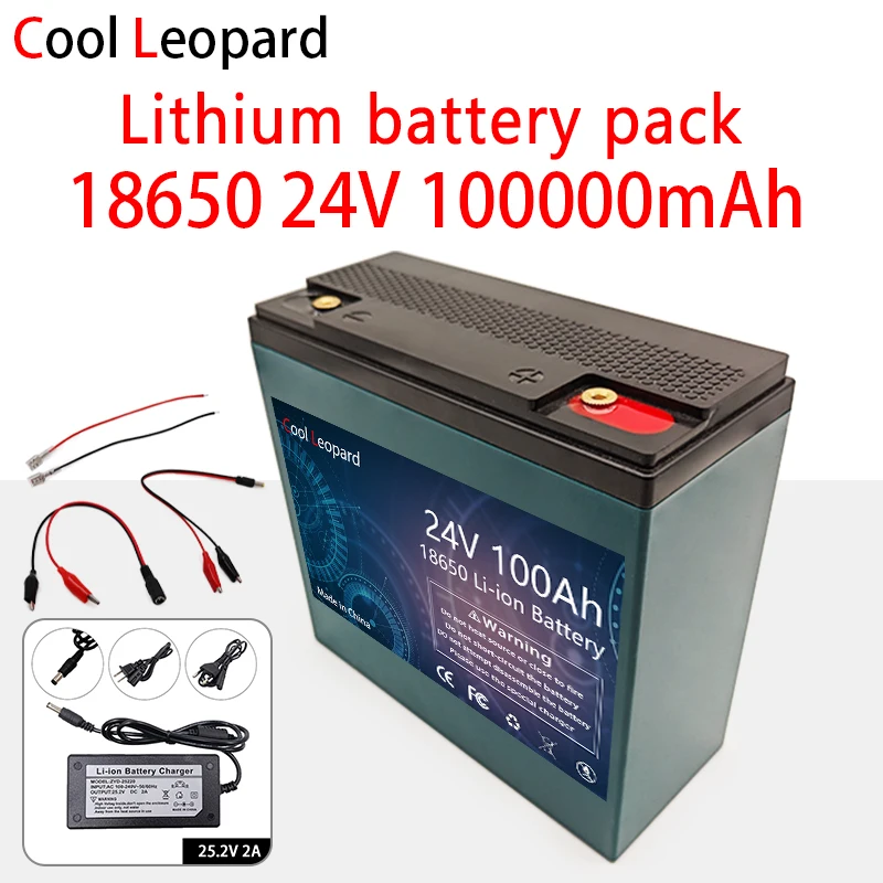 

New 18650 24V 100Ah Rechargeable Lithium Battery Pack Built-in 100A BMS,for Solar Marine Overland Off-Grid LED lighting Battery