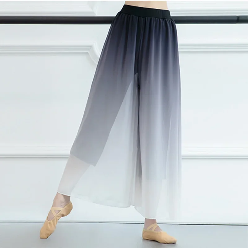 

Брюки женские шифоновые с широкими штанинами, спортивные штаны для танцев в современном стиле, свободные двухслойные брюки для танцев, 2 цвета