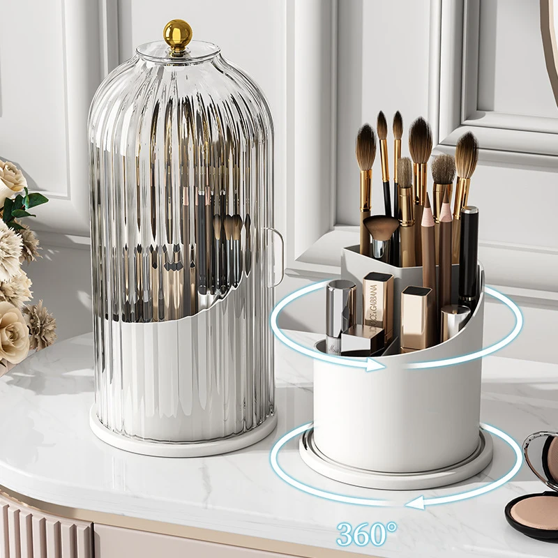 

360° Rotating Luxury Makeup Brush Holder With Lid Cosmetic Organizer Lipstick Eyebrow Pencil Holder Eye Shadow Storage Box