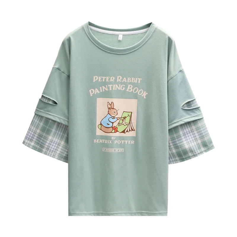 Футболка женская клетчатая в стиле пэчворк, милая рубашка с принтом в стиле Харадзюку, с рукавами-фальшивыми дырками и надписью «БелКА», на лето
Футболка женская клетчатая в стиле пэчворк, милая рубашка с принтом в стиле Харадзюку, с рукавами-фальшивыми дырками и надписью «БелКА», на лето