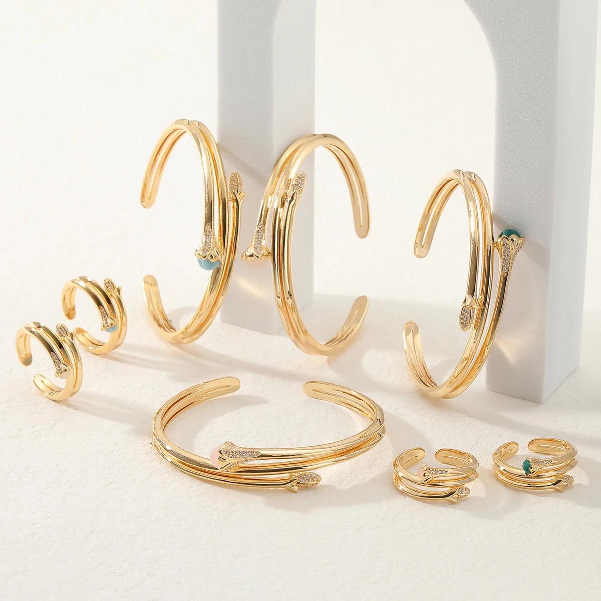 Sweet Women's Fashion 2 Pcs Bracelet & Ring Set Colorful stone Flower Design Gold Cuff Bangle Jewelry Set
Sweet Women's Fashion 2 Pcs Bracelet & Ring Set Colorful stone Flower Design Gold Cuff Bangle Jewelry Set