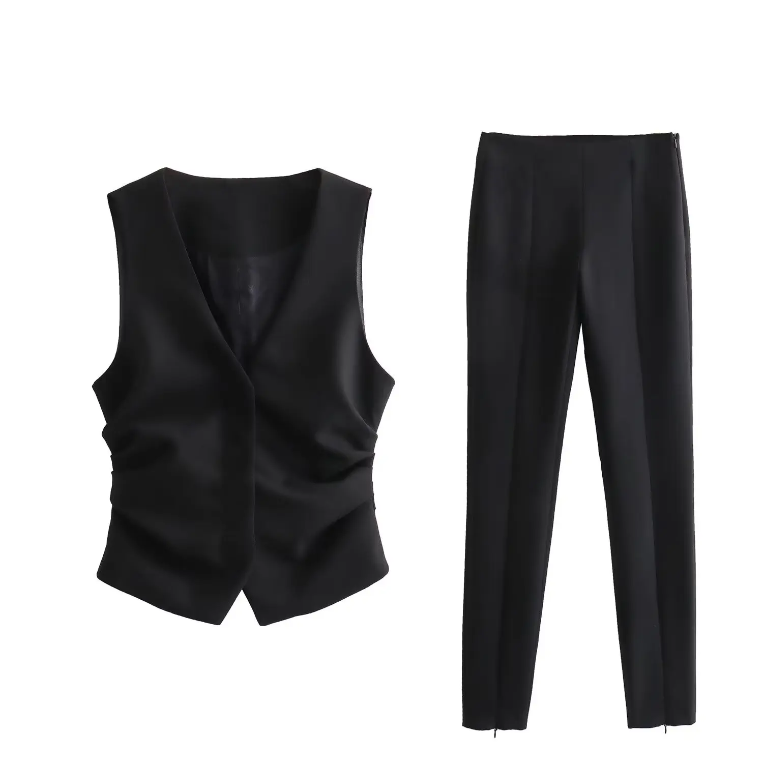 Women New Fashion Side Pleated Design Vest +Pants Slit Design Trousers Vintage Sleeveless Zipper Casual Chic Female Suits Mujer
Women New Fashion Side Pleated Design Vest +Pants Slit Design Trousers Vintage Sleeveless Zipper Casual Chic Female Suits Mujer