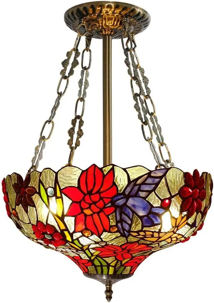 16 Inch Wide Stained Glass Shade Ceiling Light Fixture, 3 Light, Vintage Romantic Pendant Hanging Lamp for Dining Room Kitchen
16 Inch Wide Stained Glass Shade Ceiling Light Fixture, 3 Light, Vintage Romantic Pendant Hanging Lamp for Dining Room Kitchen