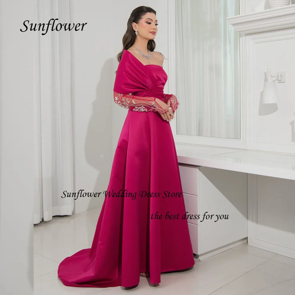 

Sunflower Off the Shoulder Evening Dress 2023 Slim Satin Lace Appliques Long Sleeves Prom dress A-LINE Floor-Length Pary Dress