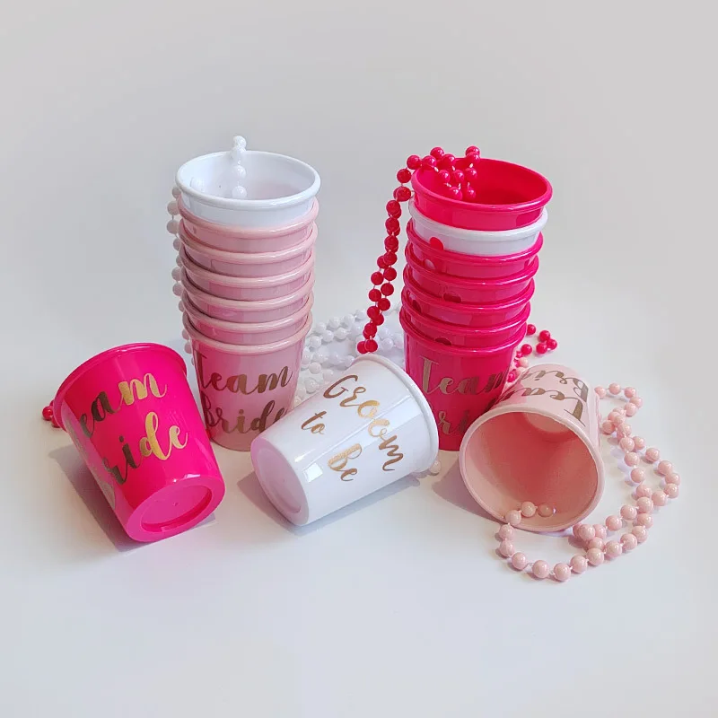 

Team Bride Cups Bride To Be Plastic Shot Glasses Necklace Beads Drinking Cup Wedding Bridal Shower Bachelorette Hen Party Decor