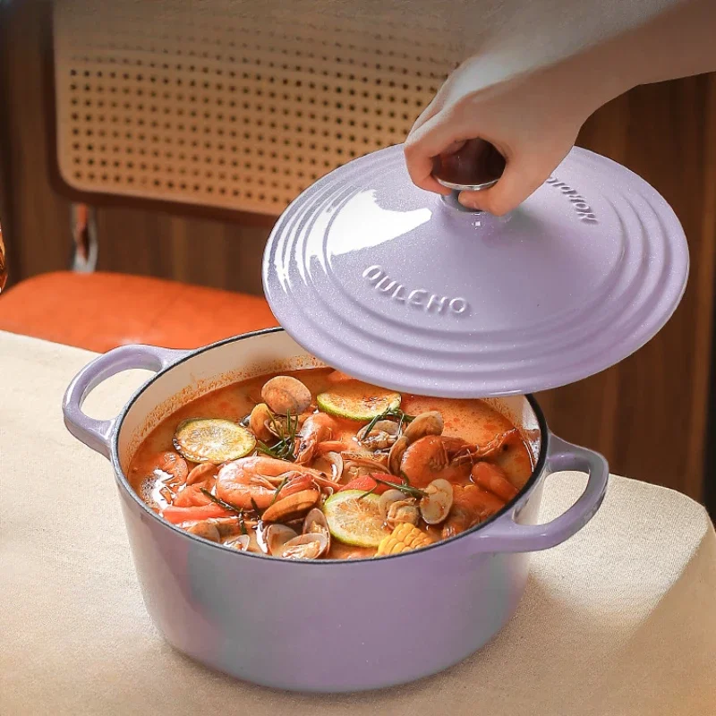 

Enamel Cast Iron Pot Household Seafood Stewing Cup Easy To Clean Braising Soup Sand Pan Induction Cooker Steaming And Boiling