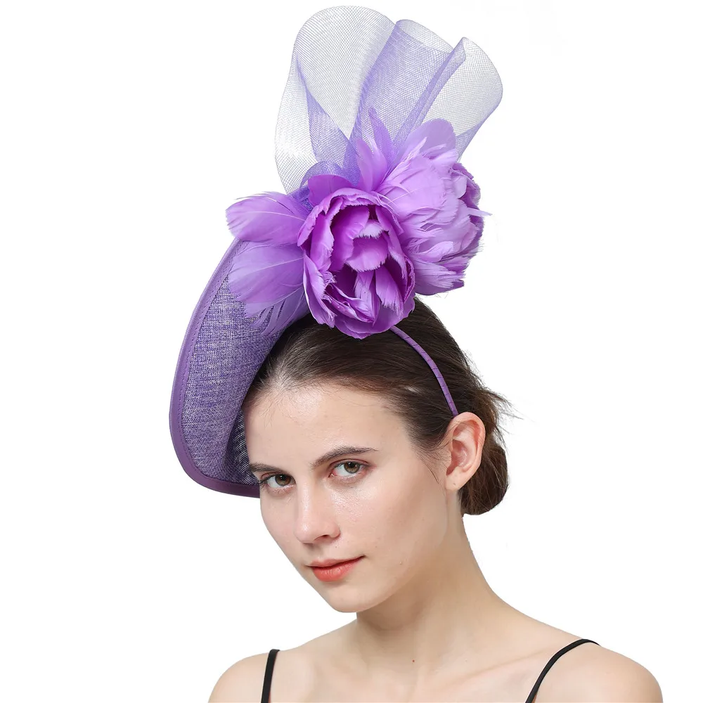 

Lavender Flower Cocktail Fedoras Formal Derby Fascinators Hat Accessories Headbands Beige Beauty Ladies Chuch Headpiece Headwear
