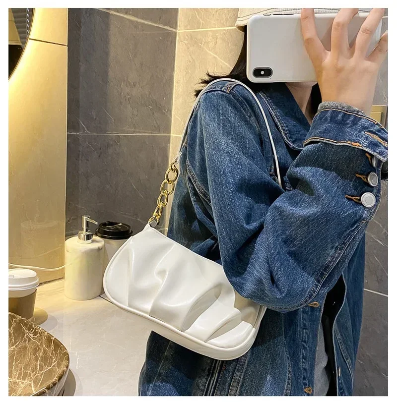 

Fashion Elegant Armpit Sling Handbags Korean Style Solid Color PU Leather Bags Simple Shoulder Messenger Bags for Women