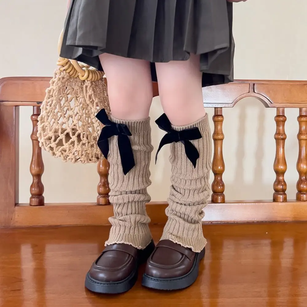 

Children's Bow Ribbon Leg Warmers Lolita Knitted Socks Korean Baby Girls Warm Foot Cover Cute Sweet Ballet Socks Long Stockings