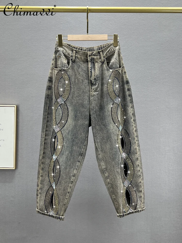 

Модные джинсовые брюки-шаровары, женская летняя одежда 2024, новинка, свободные облегающие потертые Горячие Ретро укороченные Папины брюки с высокой талией