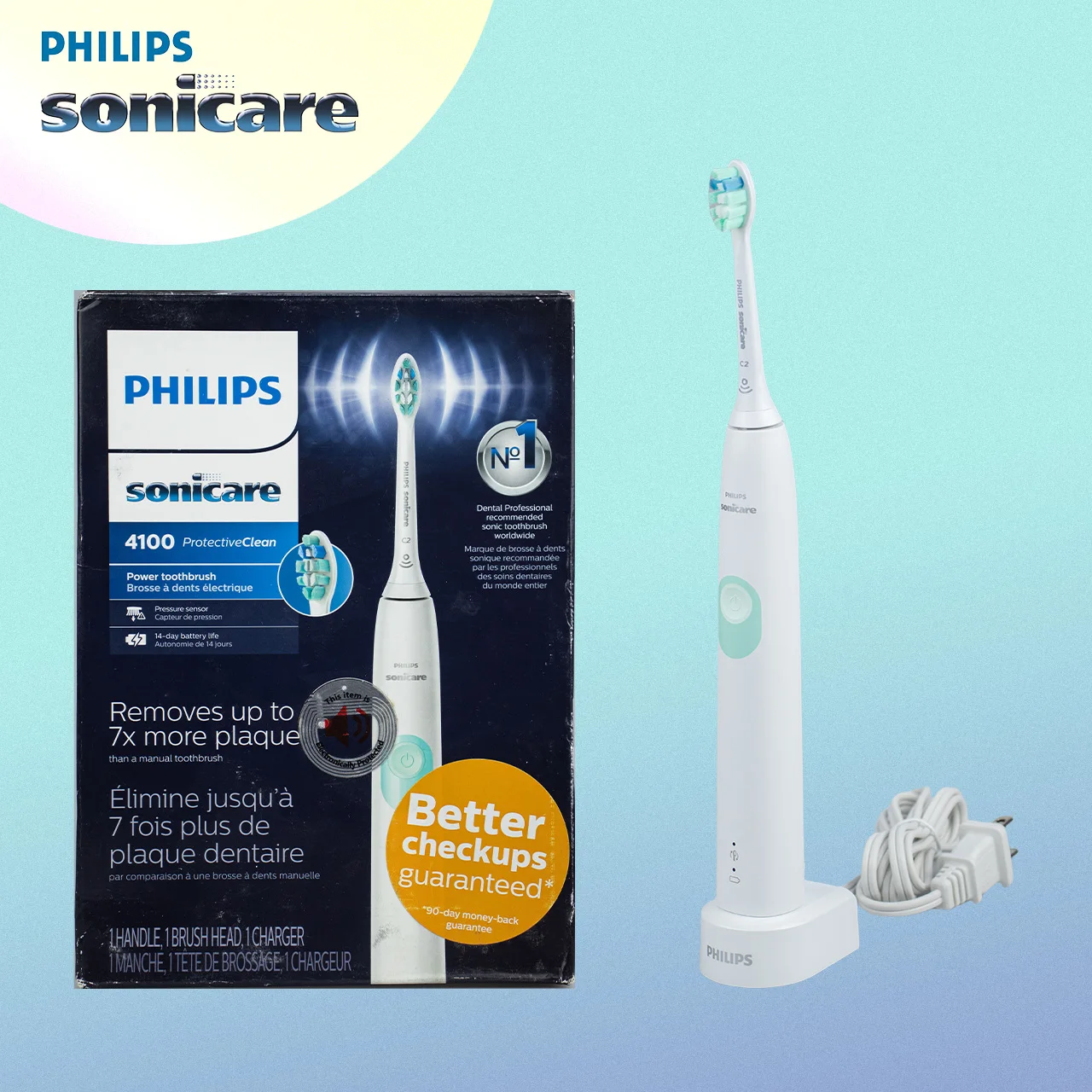 

Philips Sonicare Series 4100 Sonic electric toothbrush for adult replacement head HX6815 White, Pink