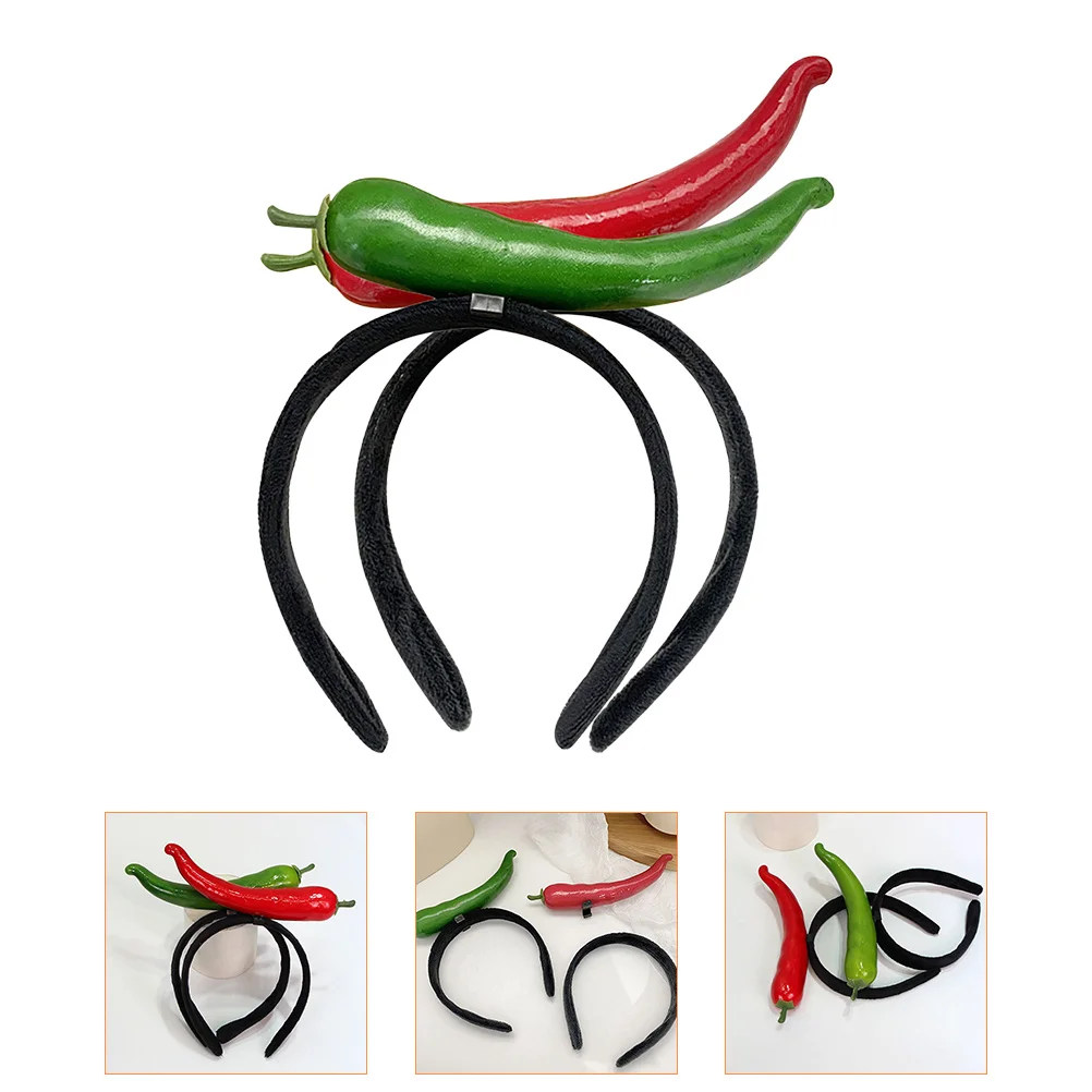 

Vegetable Headband Funny Hairband Chili Head Boppers Novelty Hair Hoop Party Accessory Pepper Decor