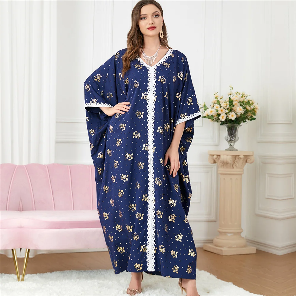 

Moroccan Abaya Women Print Muslim Bat Sleeve Loose Maxi Dresses Turkey Dubai Gulf Jalabiya Islamic Kaftan Eid Ramadan Party Gown