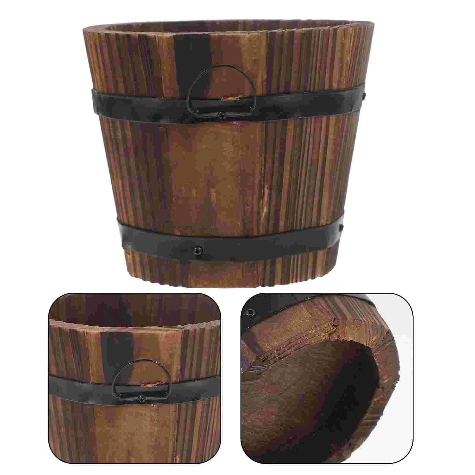 

Retro Wooden Flowerpot Potato Planter Decor Planting Pots Round Vegetable Vintage Whiskey Barrel Small