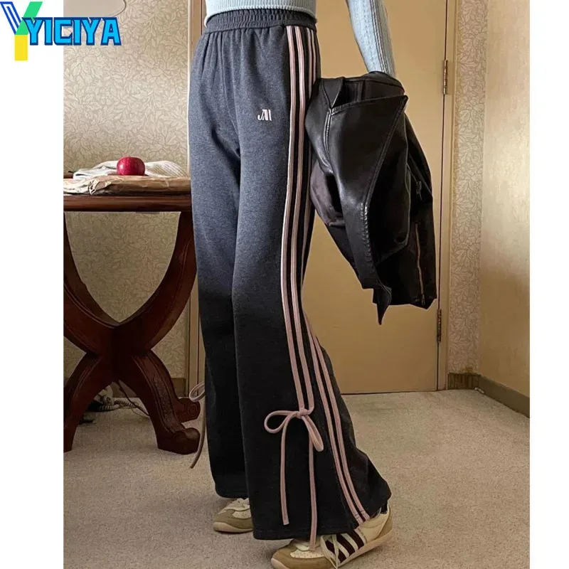 

YICIYA y2k style Bow knot flare Pants Stripe Women Full Length baggy boot cut pant high street New outfits casual trousers 2024