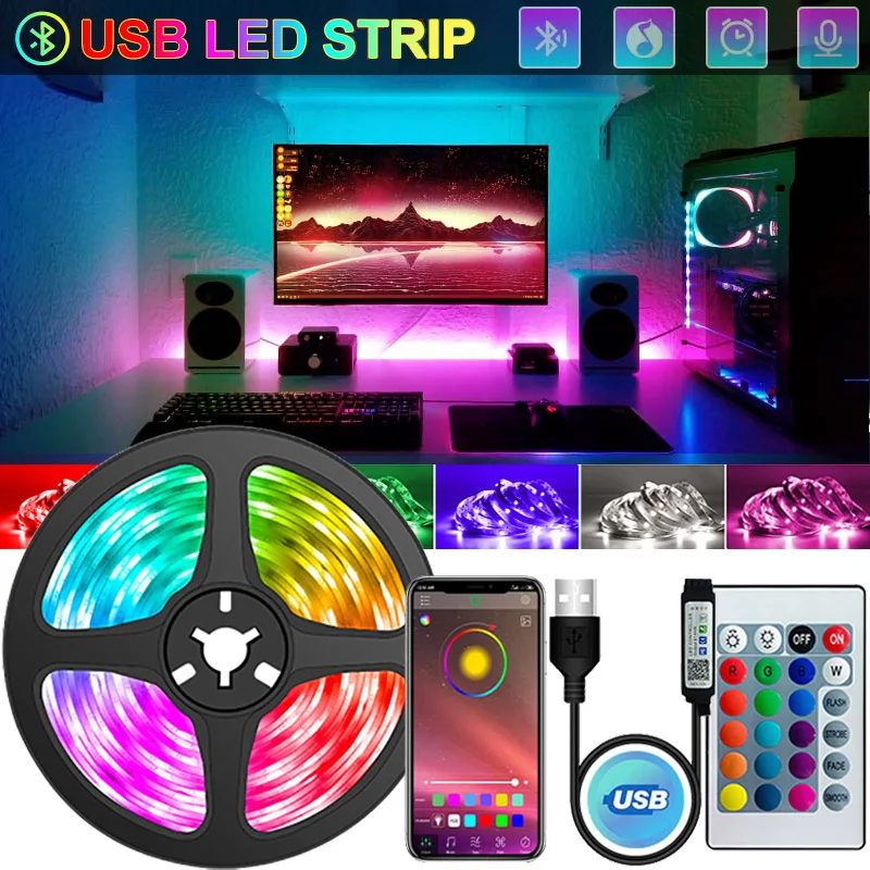 USB LED Strip Lights 5V Bluetooth 1M-30M RGB Light Flexible Luces LED Lamp Tape Ribbon TV Desktop Screen BackLight Diode Tape
USB LED Strip Lights 5V Bluetooth 1M-30M RGB Light Flexible Luces LED Lamp Tape Ribbon TV Desktop Screen BackLight Diode Tape