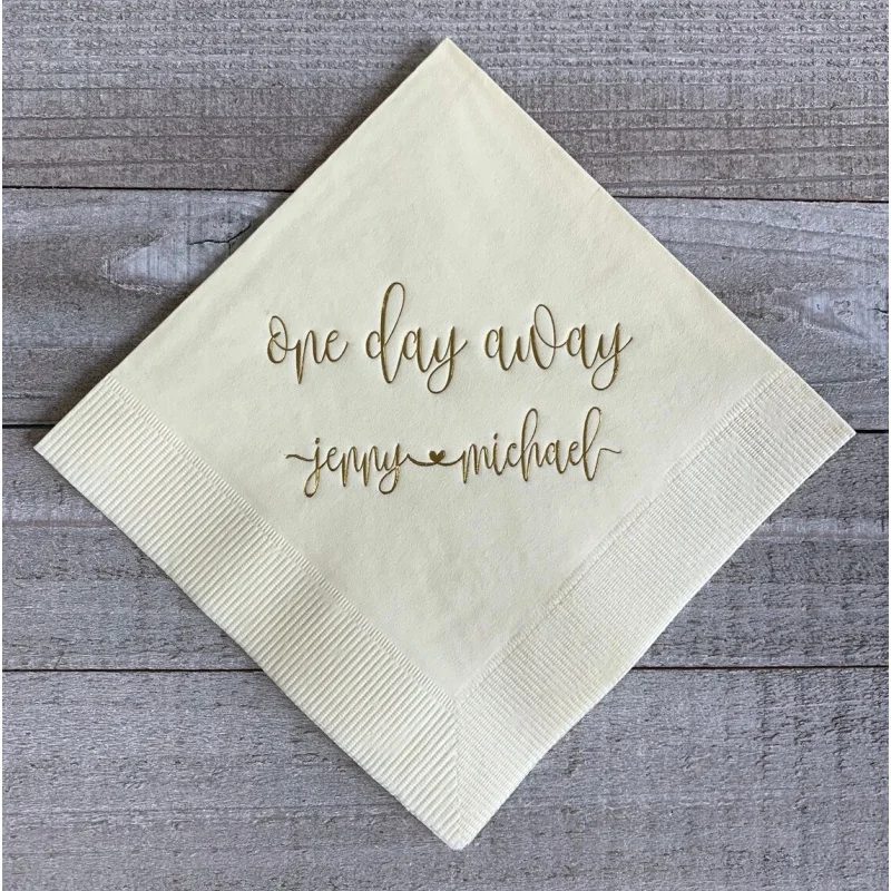 

50pcs Personalized Rehearsal Napkins Custom Printed One Day Away Beverage Cocktail Luncheon Dinner Guest Towel Napkins Imprinted