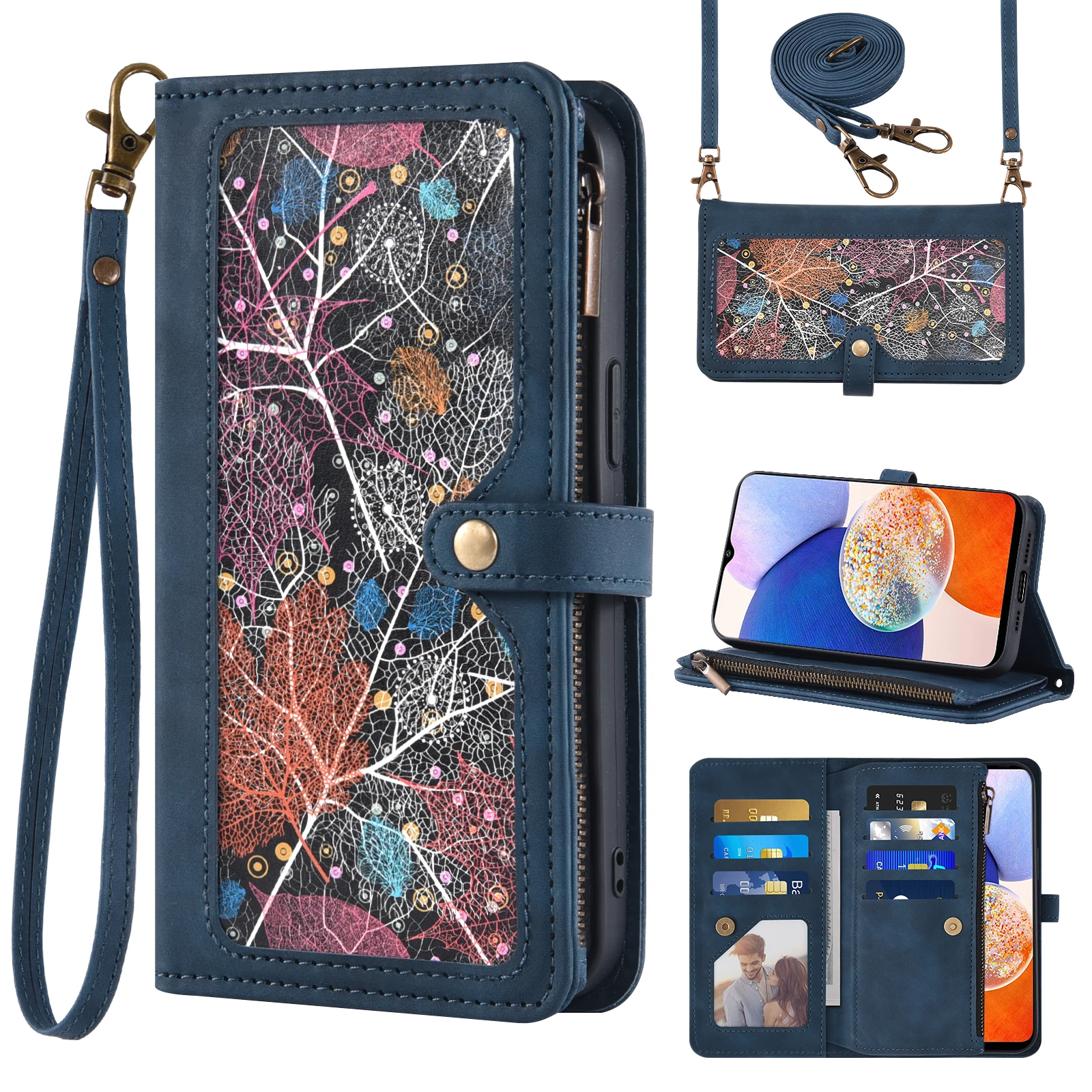 

Flip Cover Leather Zip Pocket Bracket Wallet Girls' Crossbody Bag Phone Case For Samsung Galaxy S22 S23 Ultra S21 S20 FE Plus 5G