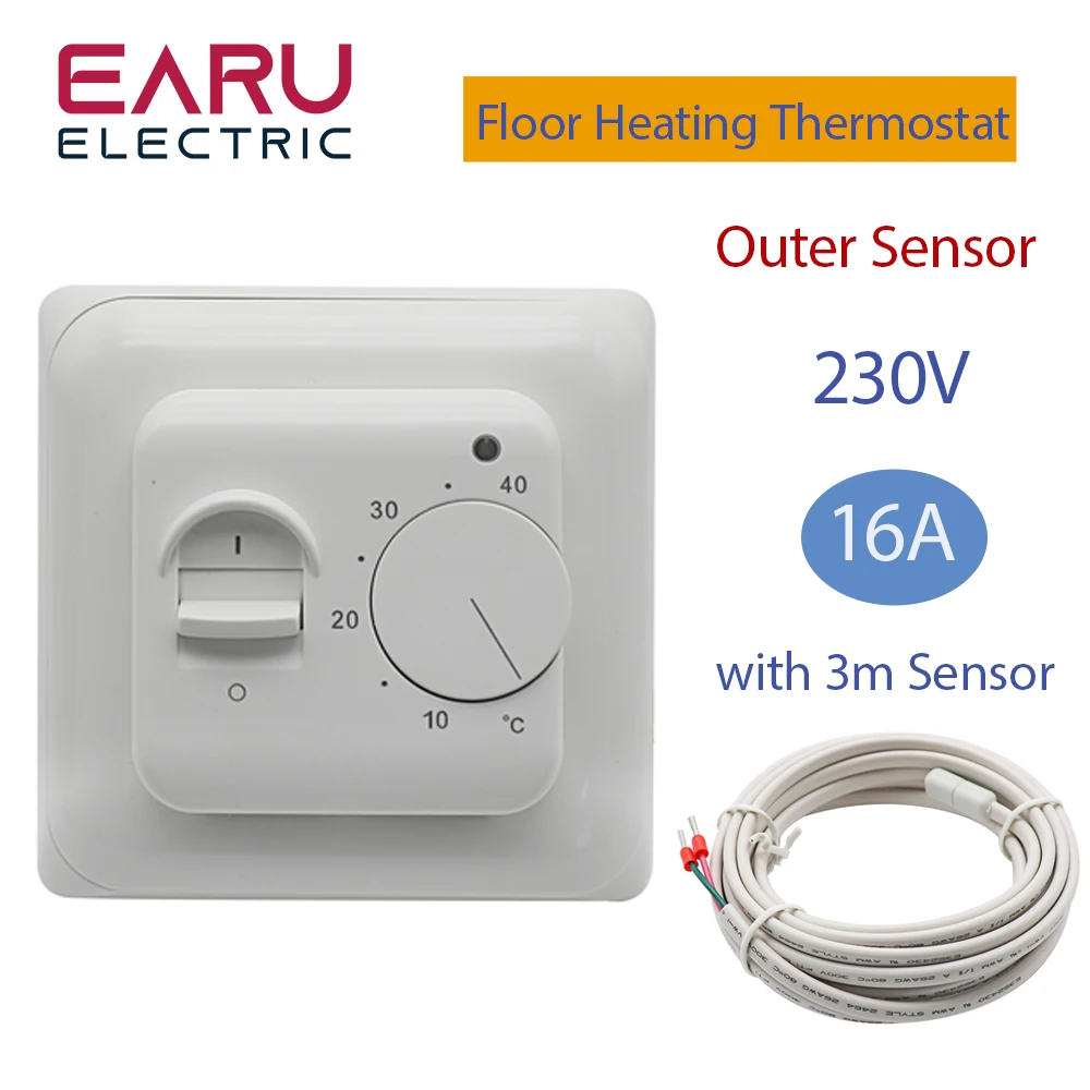 

Electric Floor Heating Room Thermostat Manual Floor Heating Cable Thermostat 220V 16A Temperature Controller Meter With Sensor