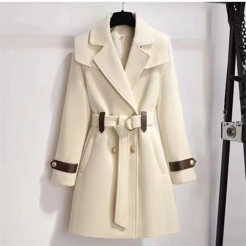 

2023 Autumn New High Quality Faux Wool Jacket Women Fashion Double Breasted Mid-Length Woolen Coat Loose Overcoat Female G2445