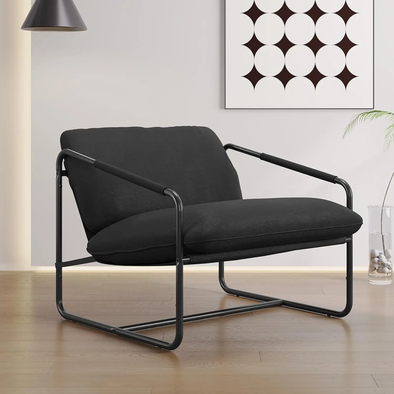 Sling Accent Chair, Modern Metal Frame Armchair with Comfy Cushion, Leisure Chair for Living Room Bedroom Balcony Studio, Black
Sling Accent Chair, Modern Metal Frame Armchair with Comfy Cushion, Leisure Chair for Living Room Bedroom Balcony Studio, Black