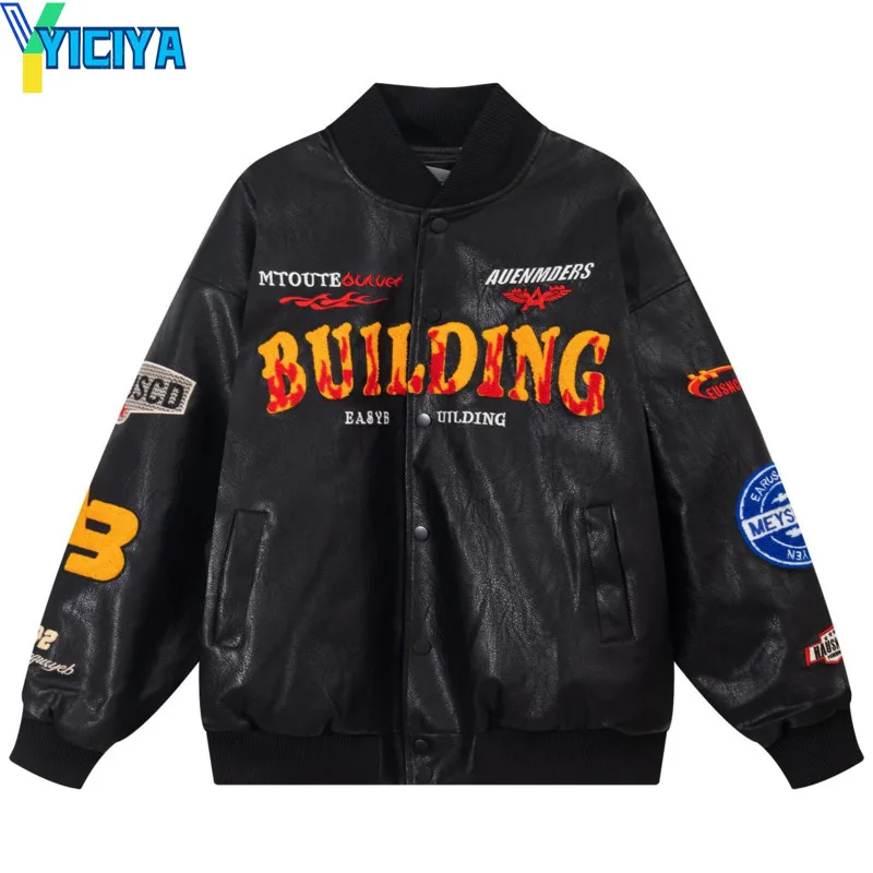 

Куртка-бомбер YICIYA женская кожаная, винтажная мотоциклетная куртка с длинным рукавом, с вышивкой в виде надписи и пламени, цвет черный
